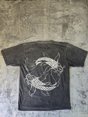 Koi Fish Ying Yang T Shirt Size Large Charcoal Gray